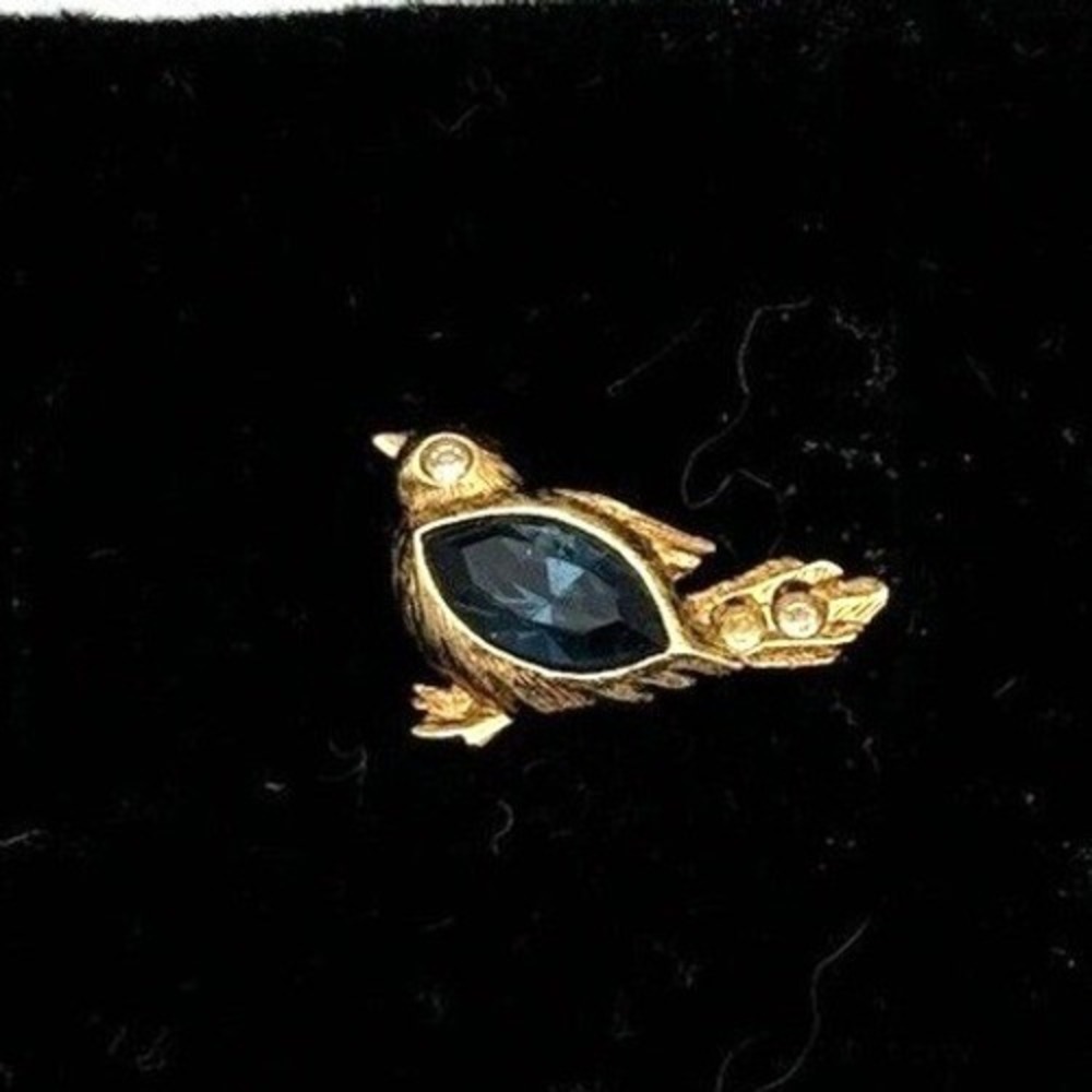 Vintage Avon Wilderness Scatter Bird Pin Blue Gem Gold Tone 1992 Small